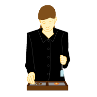 右手の親指、人差し指、中指の３本で香を少しつまむ